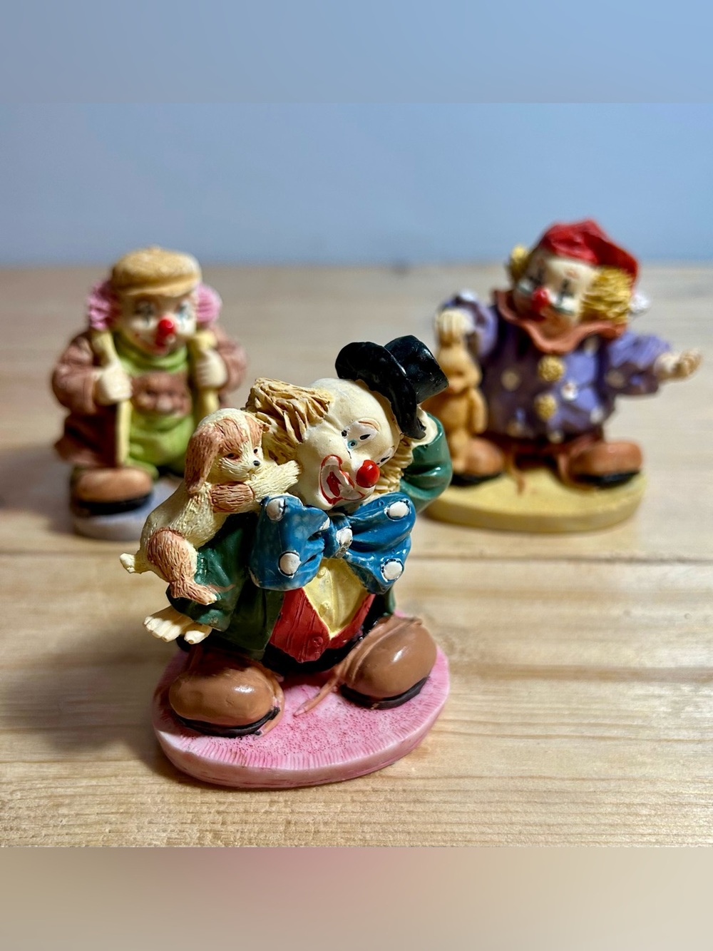 Vintage 1980s Hand-Painted Hobo Clowns Set Kitsch Eclectic Shelf Sitter Decor